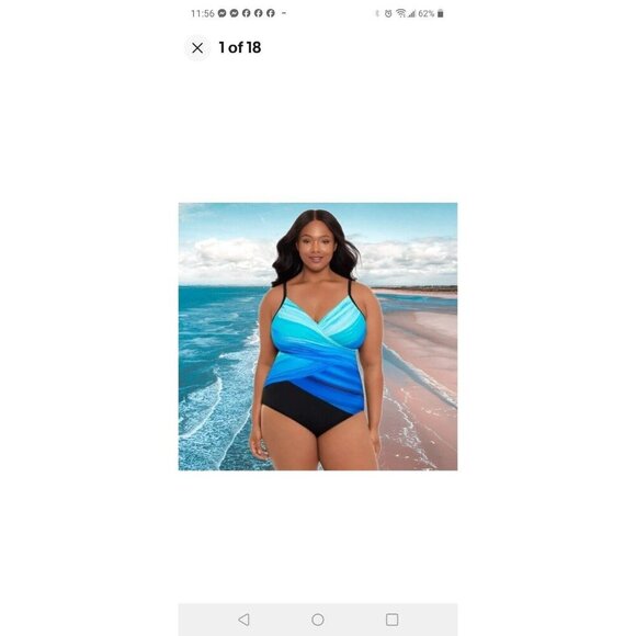 Embrace Your Curves By Miracle Brands® Women's Size 1X Makenna One Piece Blue - Picture 4 of 8